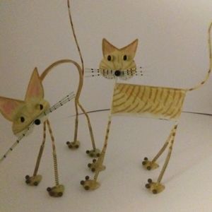 Wire Cat Figures Shelf Decor Folk Art Set of Two